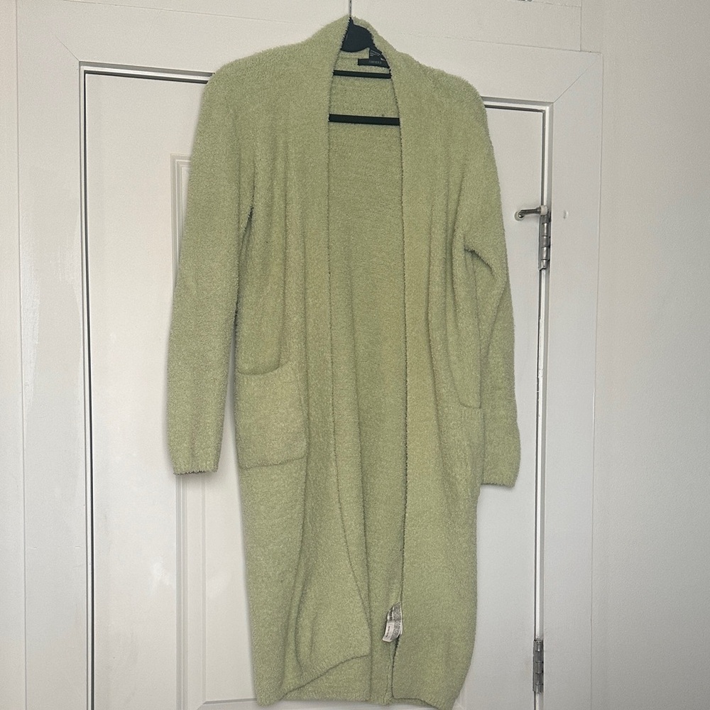 Forever 21 Light Sage Green Open-Front Long Cardigan